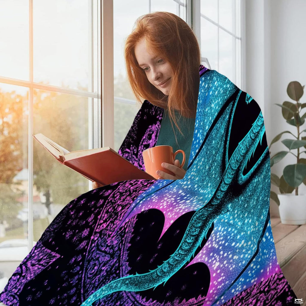 Fantasy dragon artwork featuring detailed reptilian scales and swirling celestial patterns in purple tones.