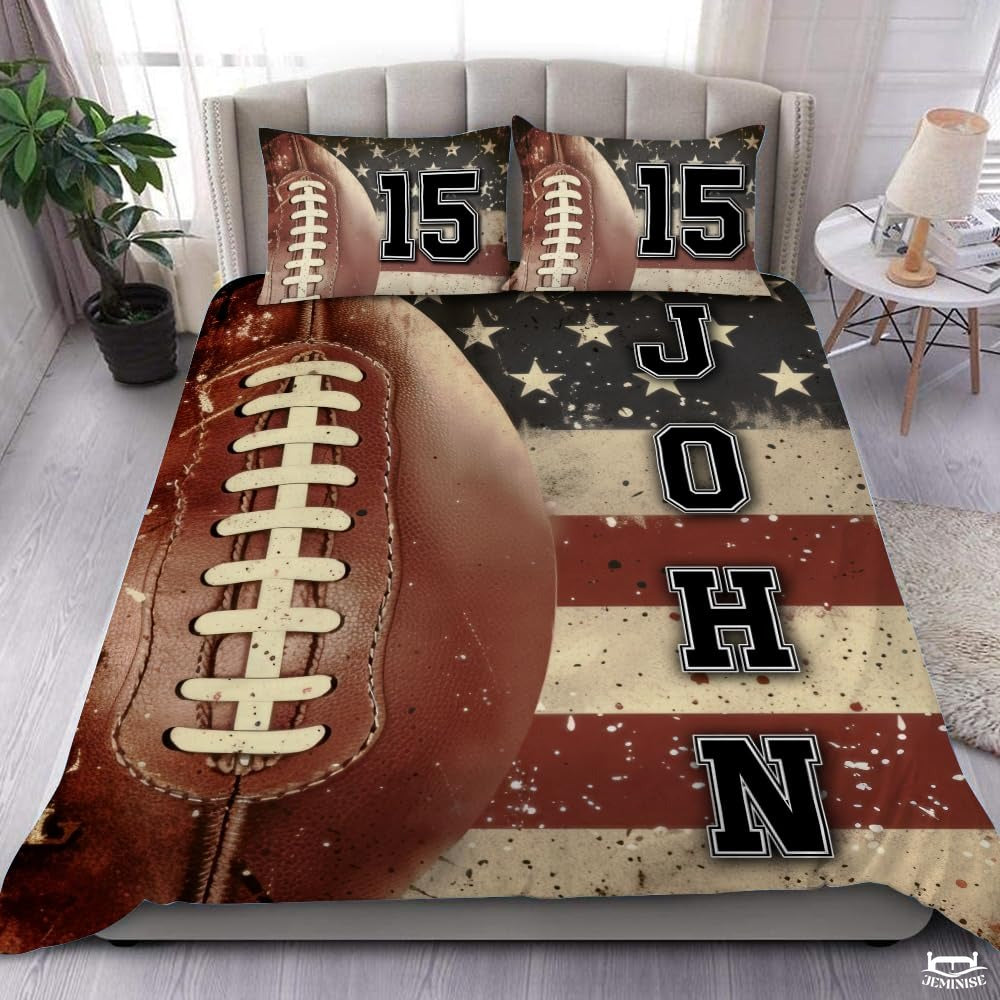 Custom Football Close Up on American Flag Comforter