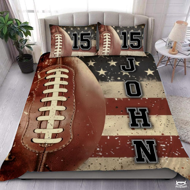 Custom Football Close Up on American Flag Comforter