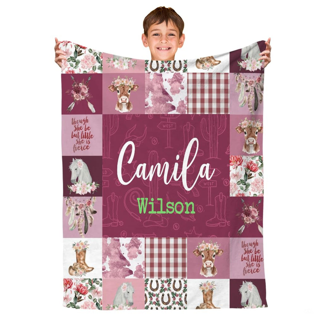 Western cowgirl floral calf and boots blanket front display