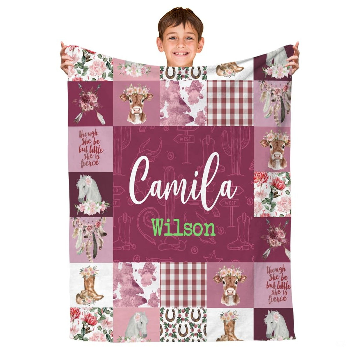 Western cowgirl floral calf and boots blanket front display