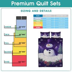 High-angle view of snowman bedding set highlighting balanced geometric patchwork panels across the bed.