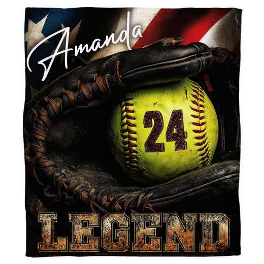 American flag softball legend fielder mitt blanket with yellow ball