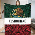 Mexican eagle and Aztec calendar throw blanket in emerald green, white, and crimson red
