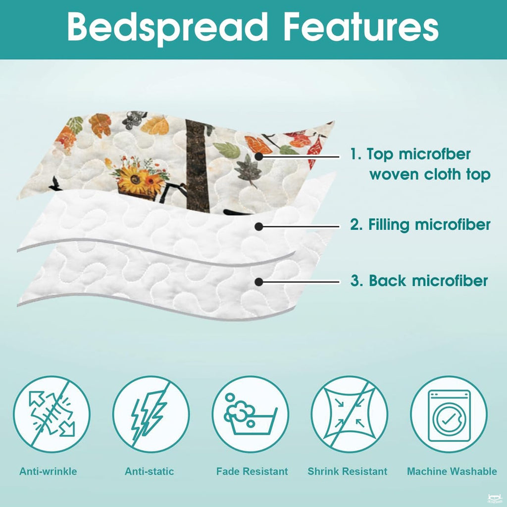 Full bedroom display of scenic autumn forest bedding set in a mountain cabin setting