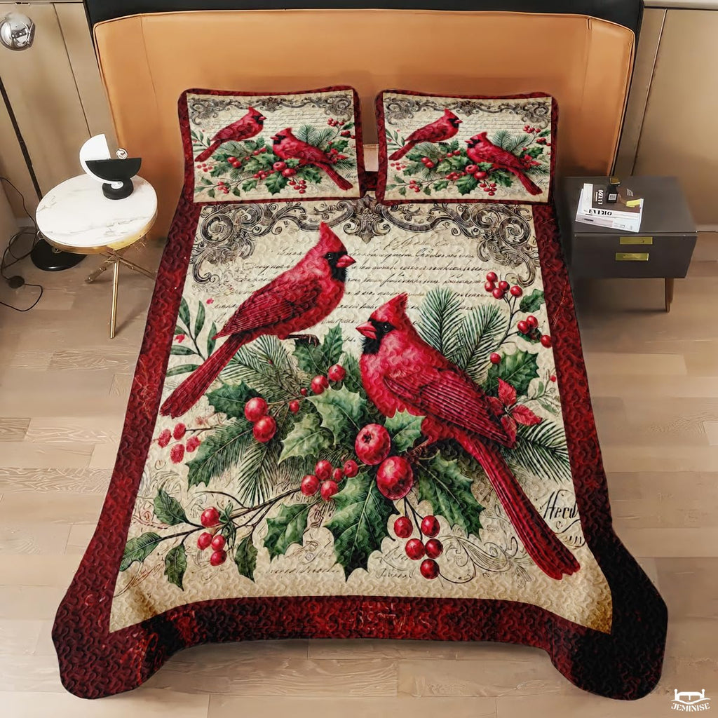 Custom Two Cardinals on Holly Branches Quilt