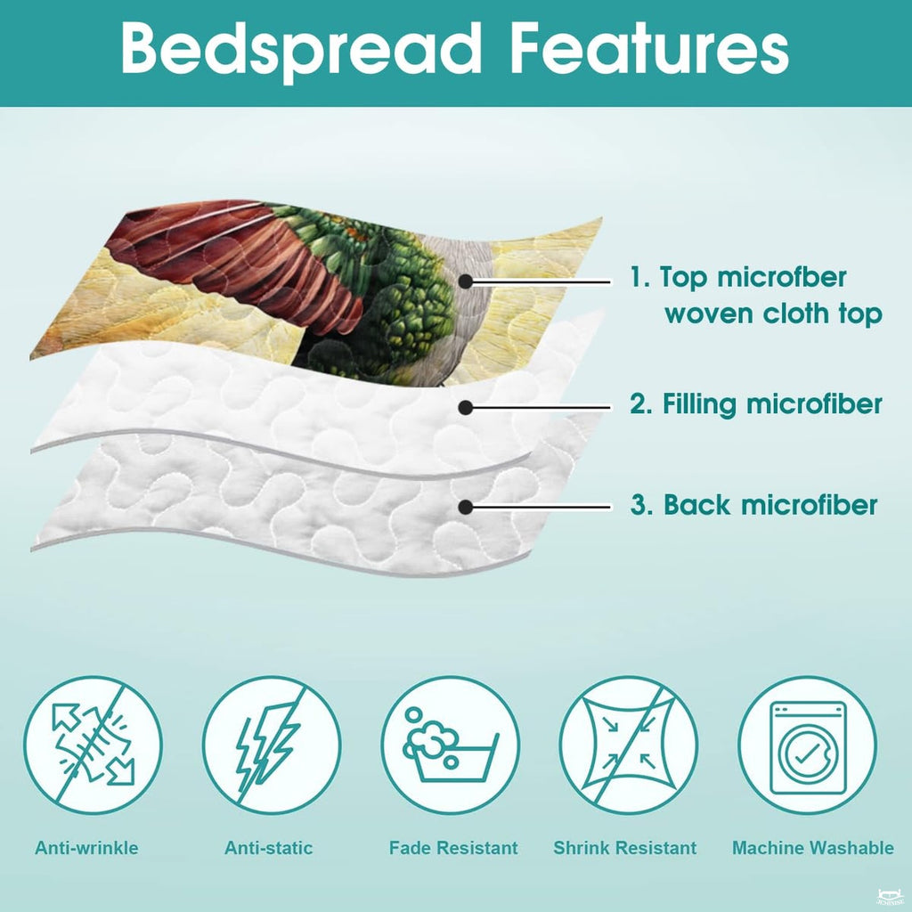 Layered bedding illustration featuring green hummingbird artwork