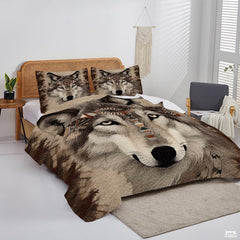 Personalized Wolf Head with Geometric Headdress Comforter