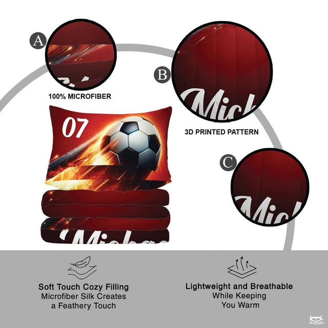 Custom Flaming Soccer Ball with Custom Name Comforter Set