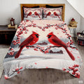 Winter Cardinals on Heart Shaped Berry Branches Patchwork Christmas Quilt