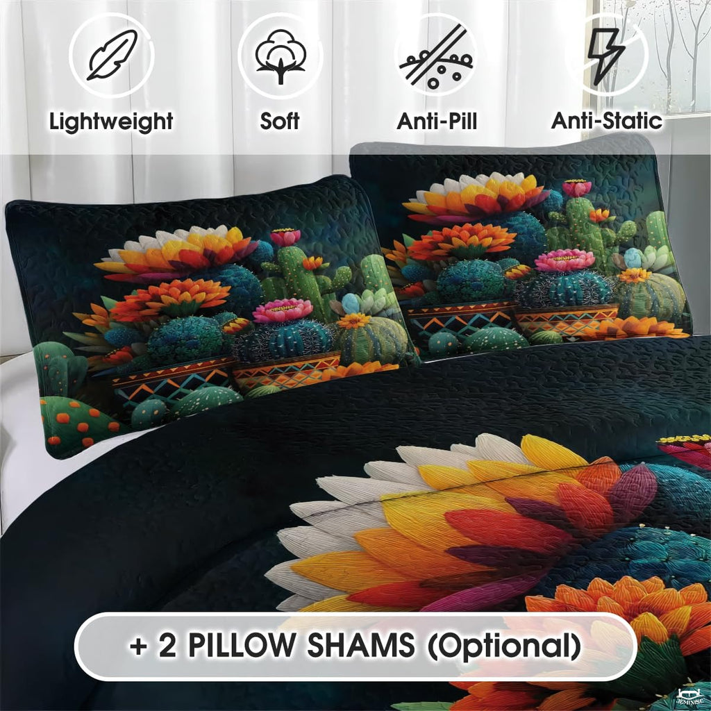 Personalized Vibrant Cactus and Desert Flowers Quilt Set