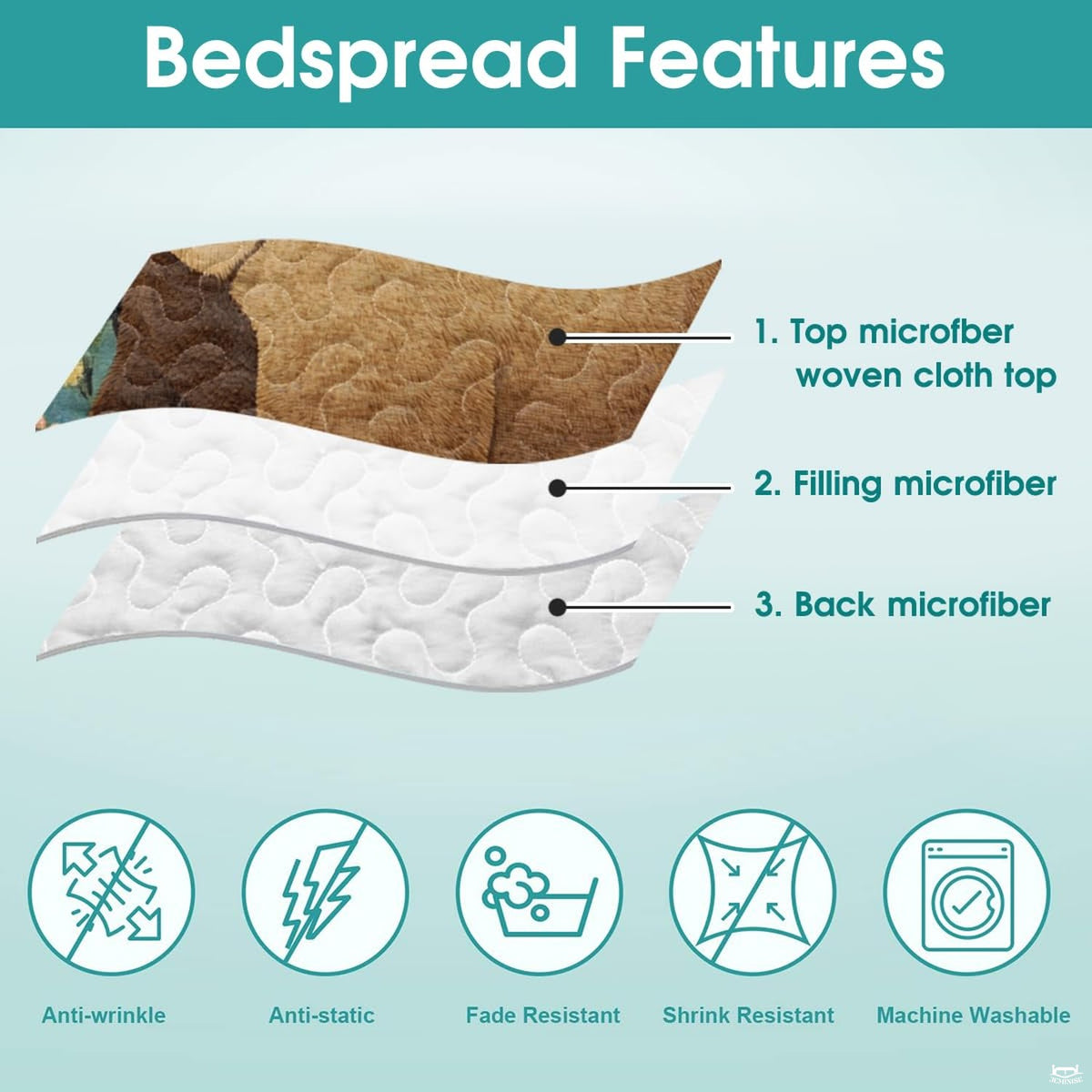 Side view of bear family bedding set creating a tranquil woodland aesthetic in a rustic bedroom