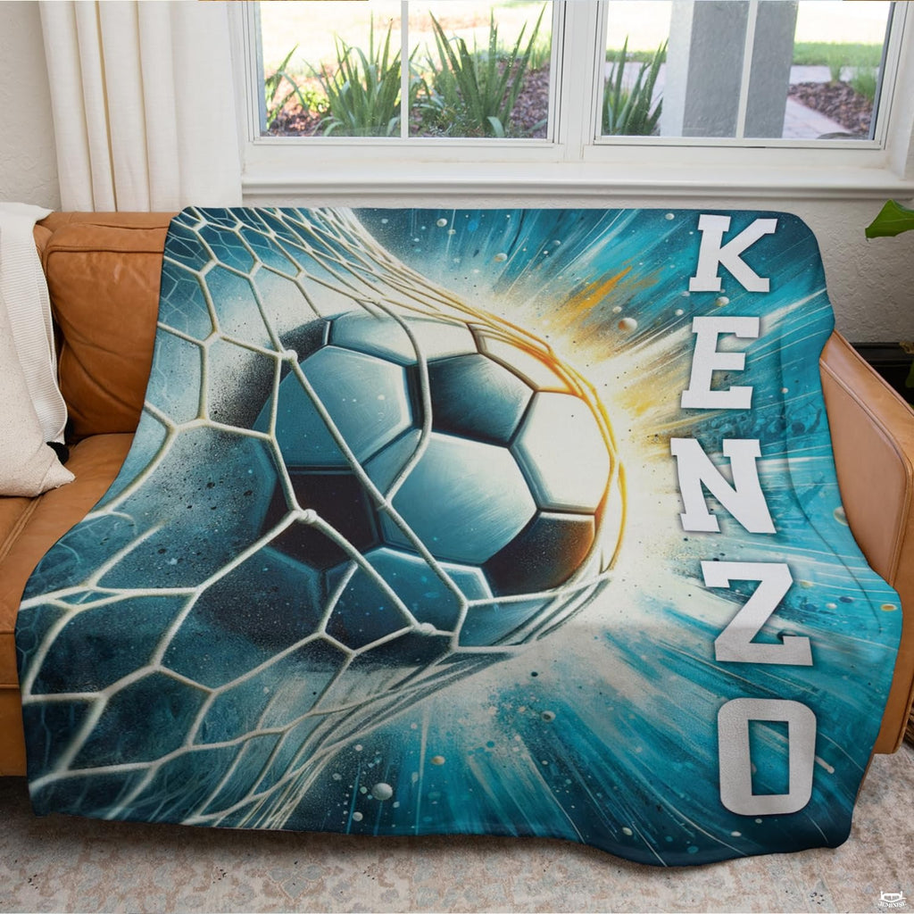 Soccer goal net strike action sports throw blanket view 4 detailing net impact and light rays