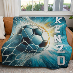 Soccer goal net strike action sports throw blanket view 4 detailing net impact and light rays