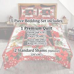 Christmas Cardinal on Branch Within Patchwork Winter Quilt