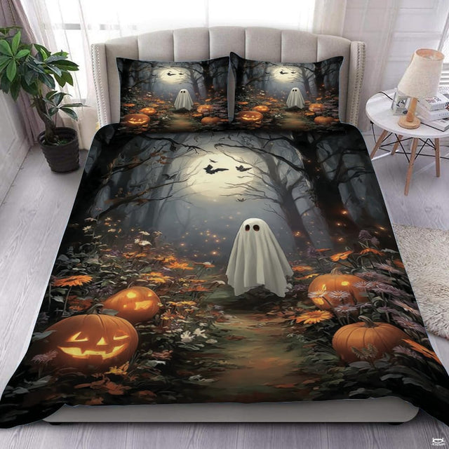 Spooky ghost enchanted pumpkin forest bedding - view 1