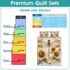 Dragonfly sunflower bedding sizing infographic