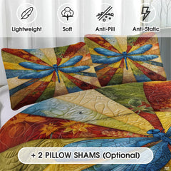 Matching pillowcase detail for nature bedding set showing coordinating dragonfly and geometric print