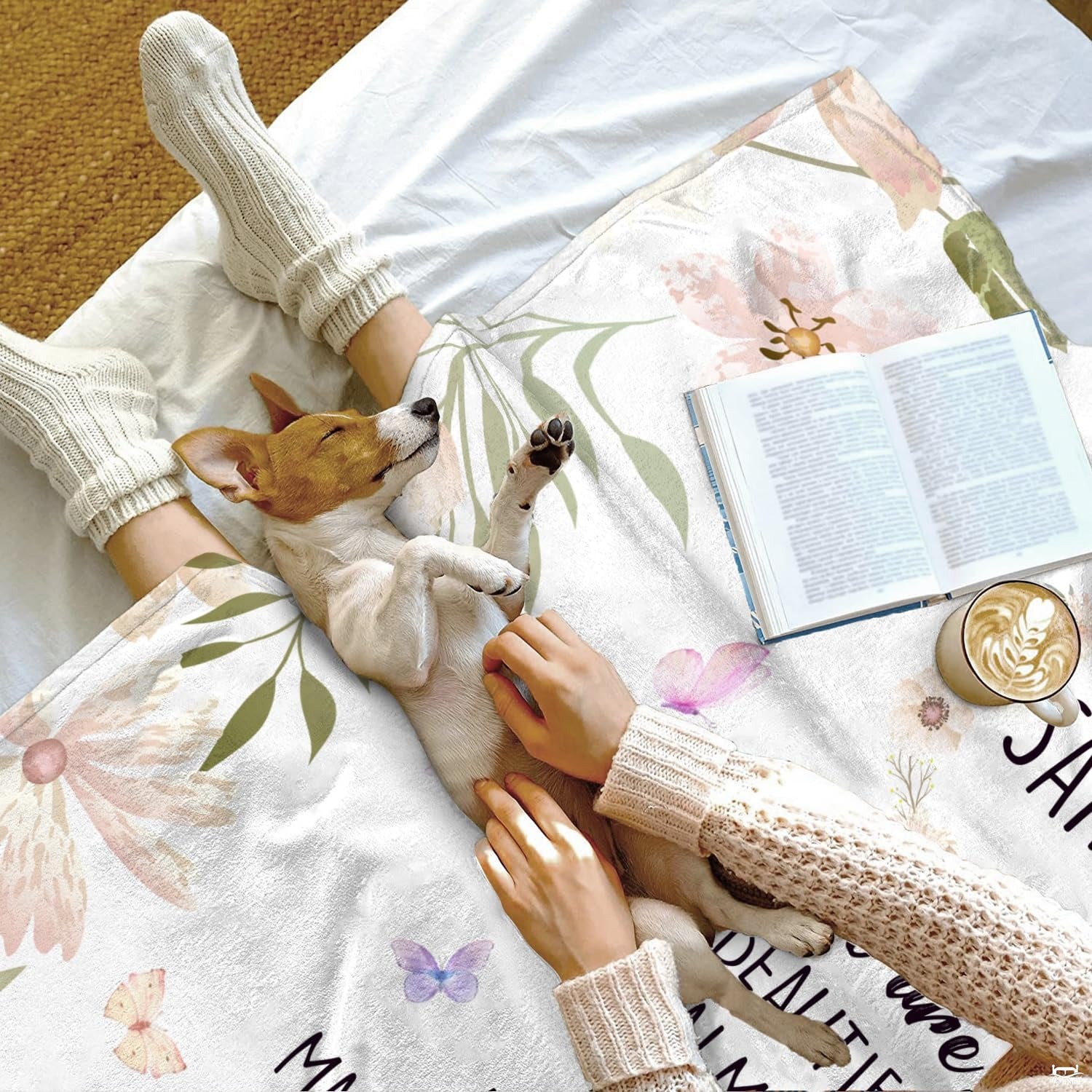 Custom Floral Butterfly Inspirational Blanket, Machine Washable