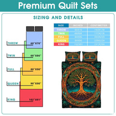 Personalized Colorful Celtic Tree of Life Quilt Sets, Machine Washable