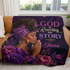 Full graphic layout of the spiritual praying woman throw blanket.