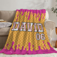 thematic accent graphic presentation of sweet treat bedding with dessert and athletic varsity artwork.