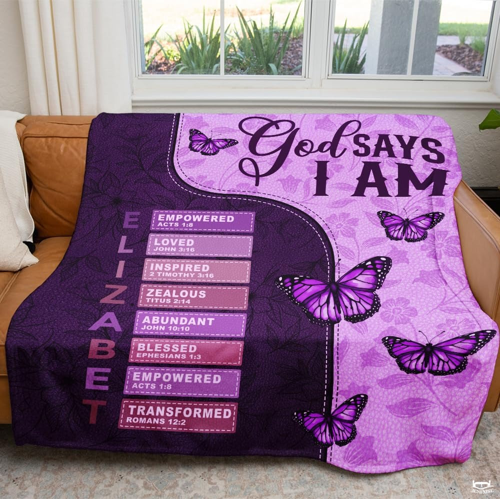 Custom Purple Butterflies Text Blanket, Machine Washable