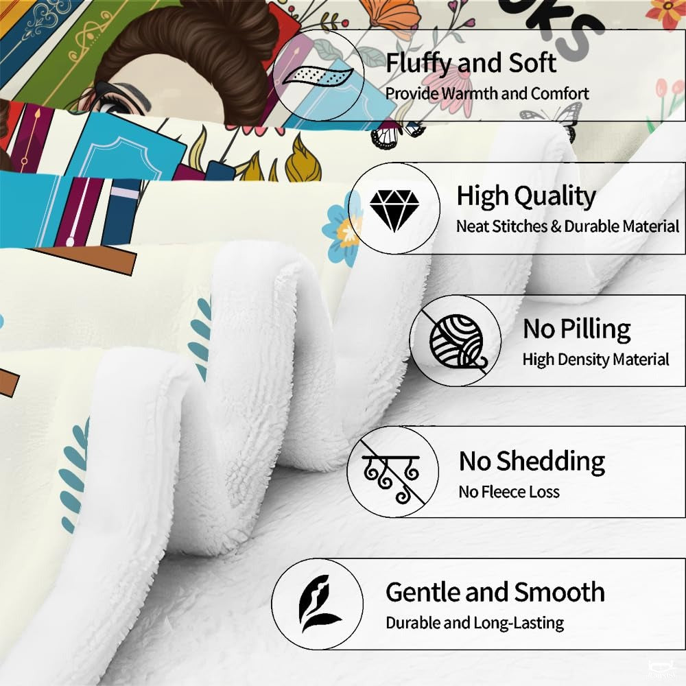 Personalized Girl Reading in Front of Book Bookshelf Throw - Design 8