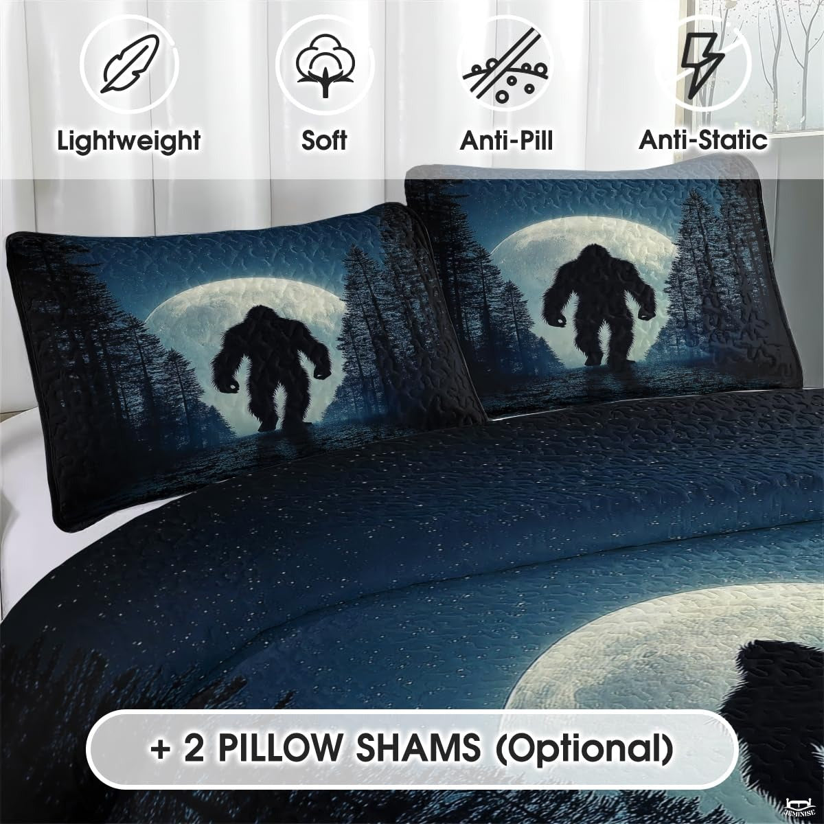 Personalized Bigfoot Full Moon Forest Quilt Set, Machine W - Design 12