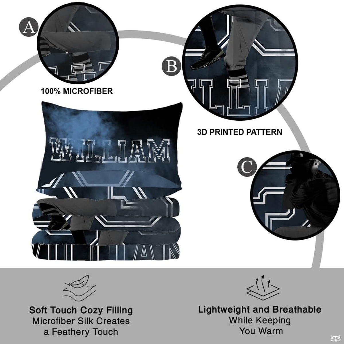 Overhead view of athletic baseball sports bedding spread across a contemporary bedroom bed setup