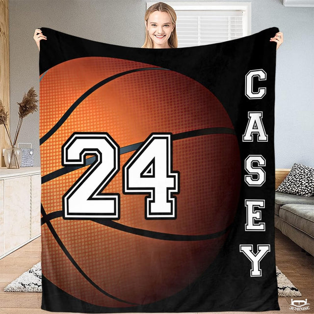 Personalized Basketball Close Up with Number Blanket with Name and Number