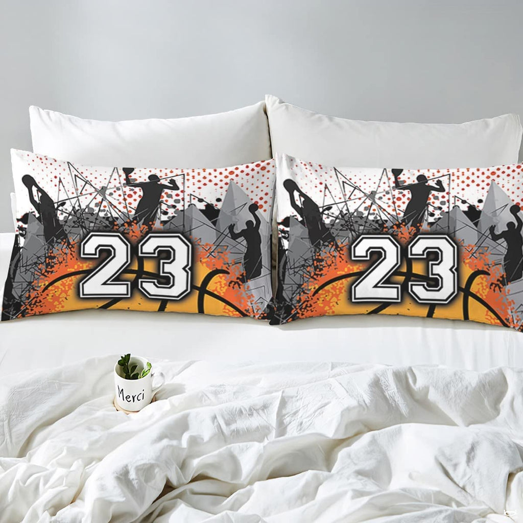 Coordinated pillow sham showcasing basketball player action graphics from the athletic bedding set