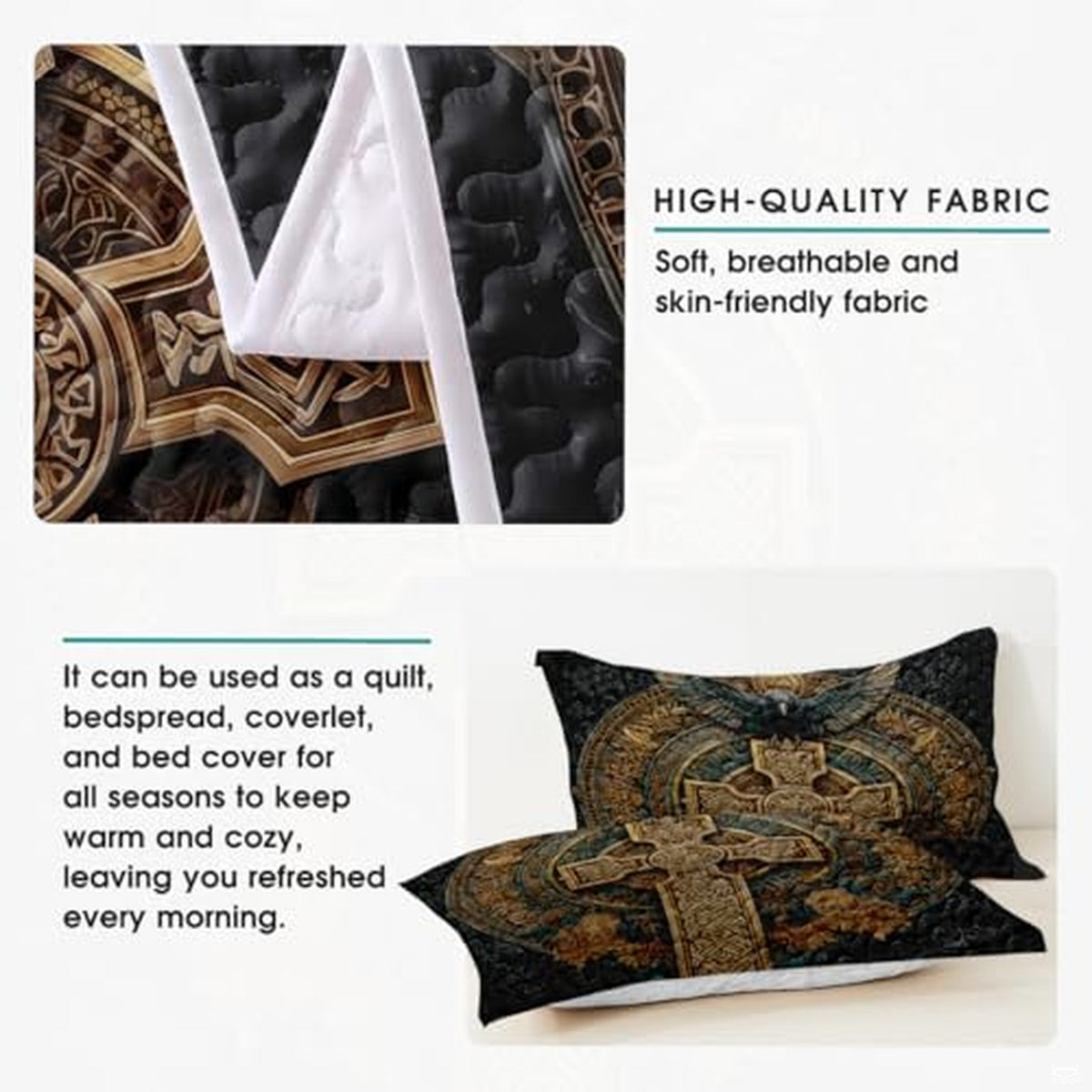 Viking Raven Quilt Bed Set – Norse Mythology Celtic Tree of Life Bedding with Ravens – Viking Bedspread Comforter Set for Men & Women, Nordic Symbol Quilt, Twin/Queen/King Sizes (Color 7)