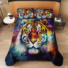 Top view of vivid watercolor tiger face with golden eyes