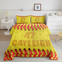 Softball Sports Theme Bedding Set – Bright Teal Yellow Comforter for Girls, Teens & Women, Cozy Decorative Softball Lover Bed Set Available in Twin, Queen and King Sizes