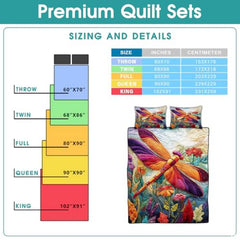 Personalized Dragonfly Patchwork Pattern Quilt Set, Animal Style, Dragonfly Quilt Set Bedspread, Custom Nature Autumn Quilt Bedset, Cotton Bedding for Bedroom Girl Room (Dragonfly Garden)