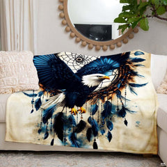 Bald eagle dreamcatcher throw blanket view 6 highlighting eagle wings, beads, and hanging feathers