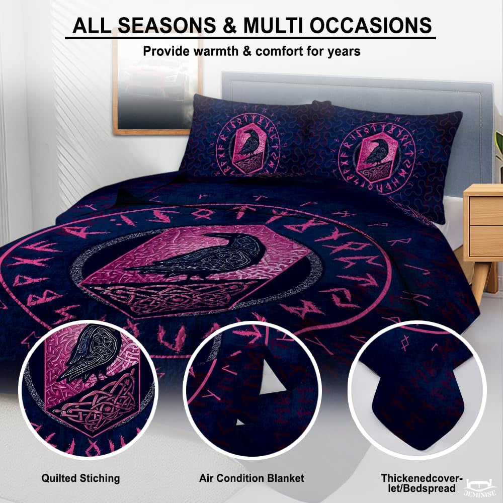 Norse Mythology Raven Centered Within Runic Circle Comforter