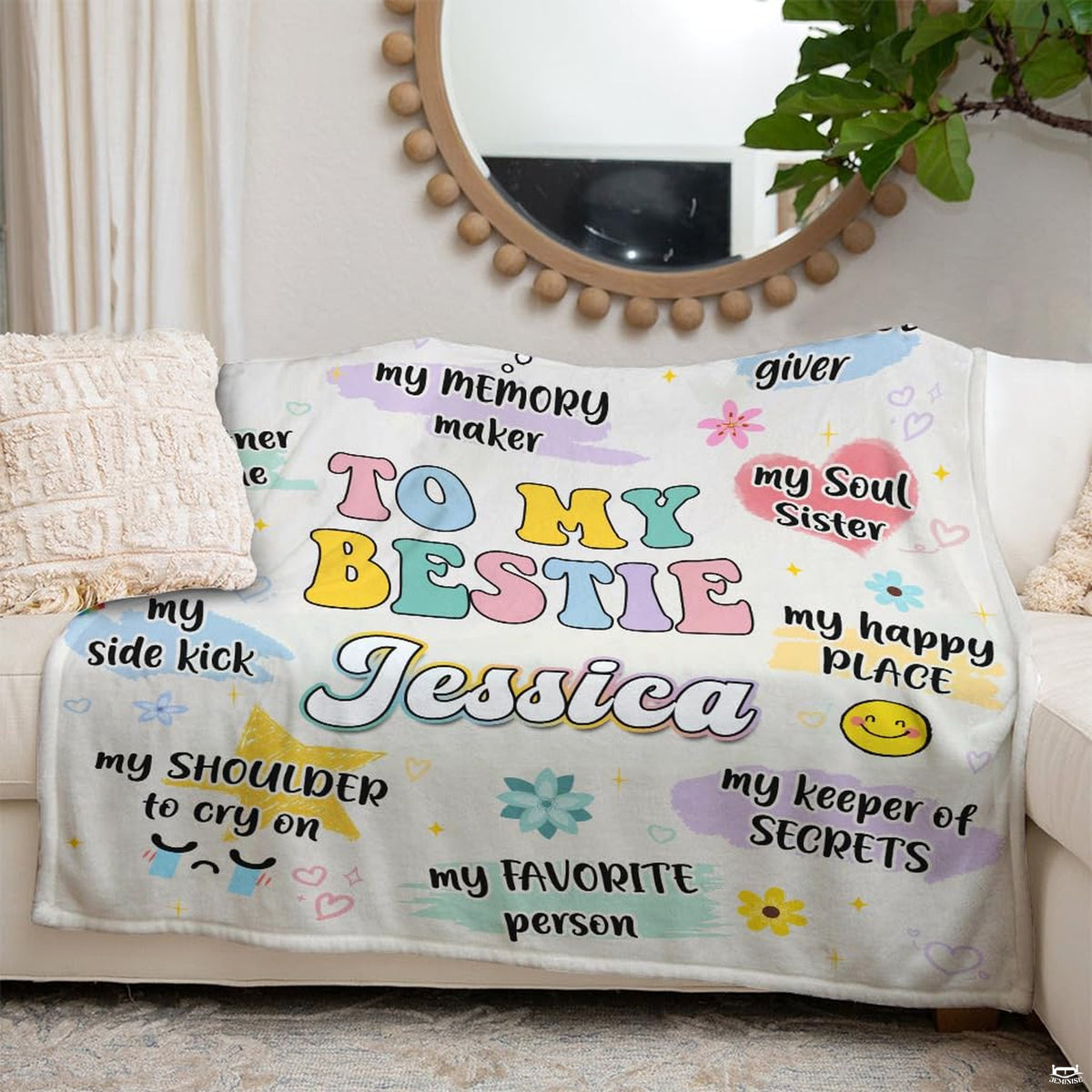 Retro pastel best friend design with bubble typography and colorful friendship doodles, view 3.