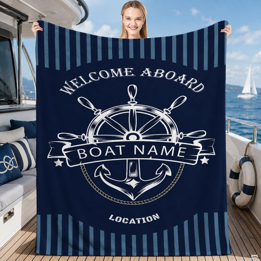 Nautical ship steering helm and anchor illustration on navy blue, view 1.