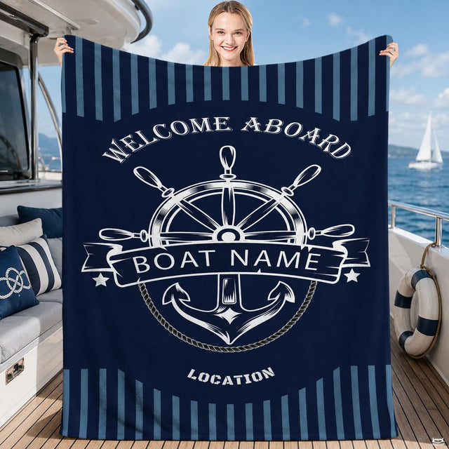 Nautical ship steering helm and anchor illustration on navy blue, view 1.