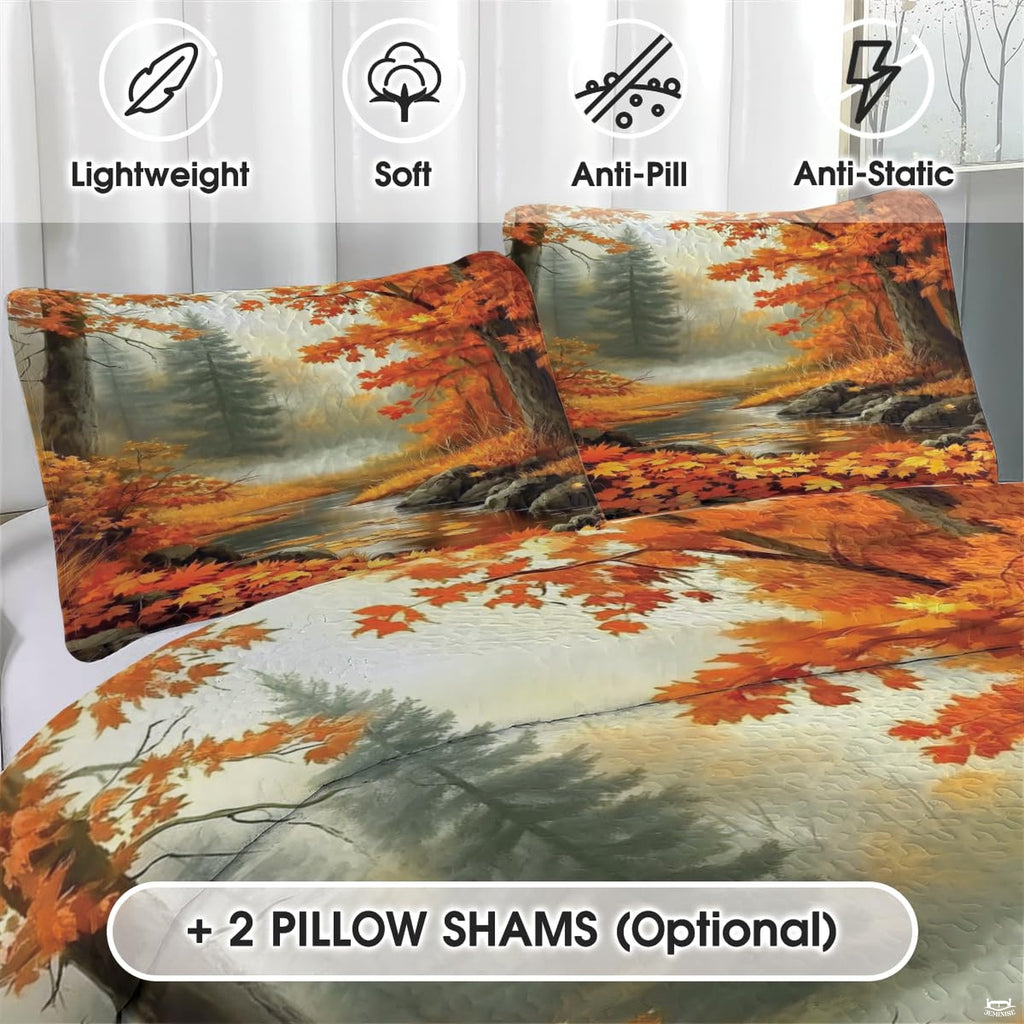 Close-up detail of glowing fall trees and burnt terracotta foliage on scenic autumn bedding