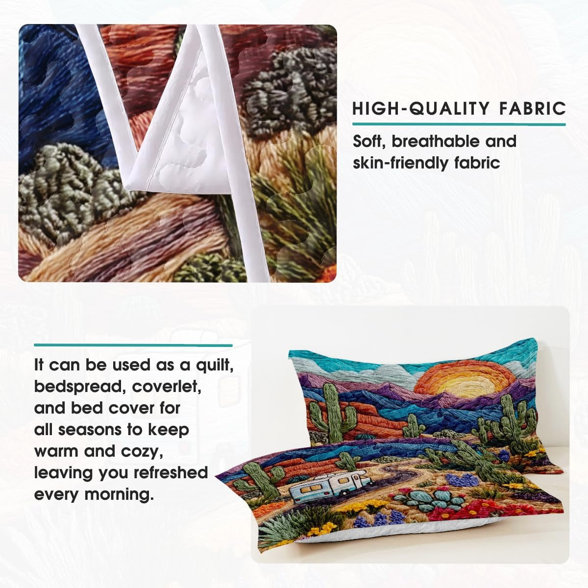Personalized Colorful Desert RV Sunset Scene Quilt Sets