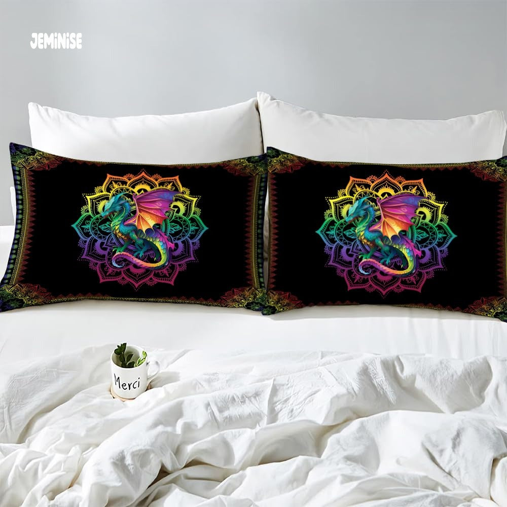 Jeminise Colorful Dragon Comforter Set, Fantasy Gradient Bedding