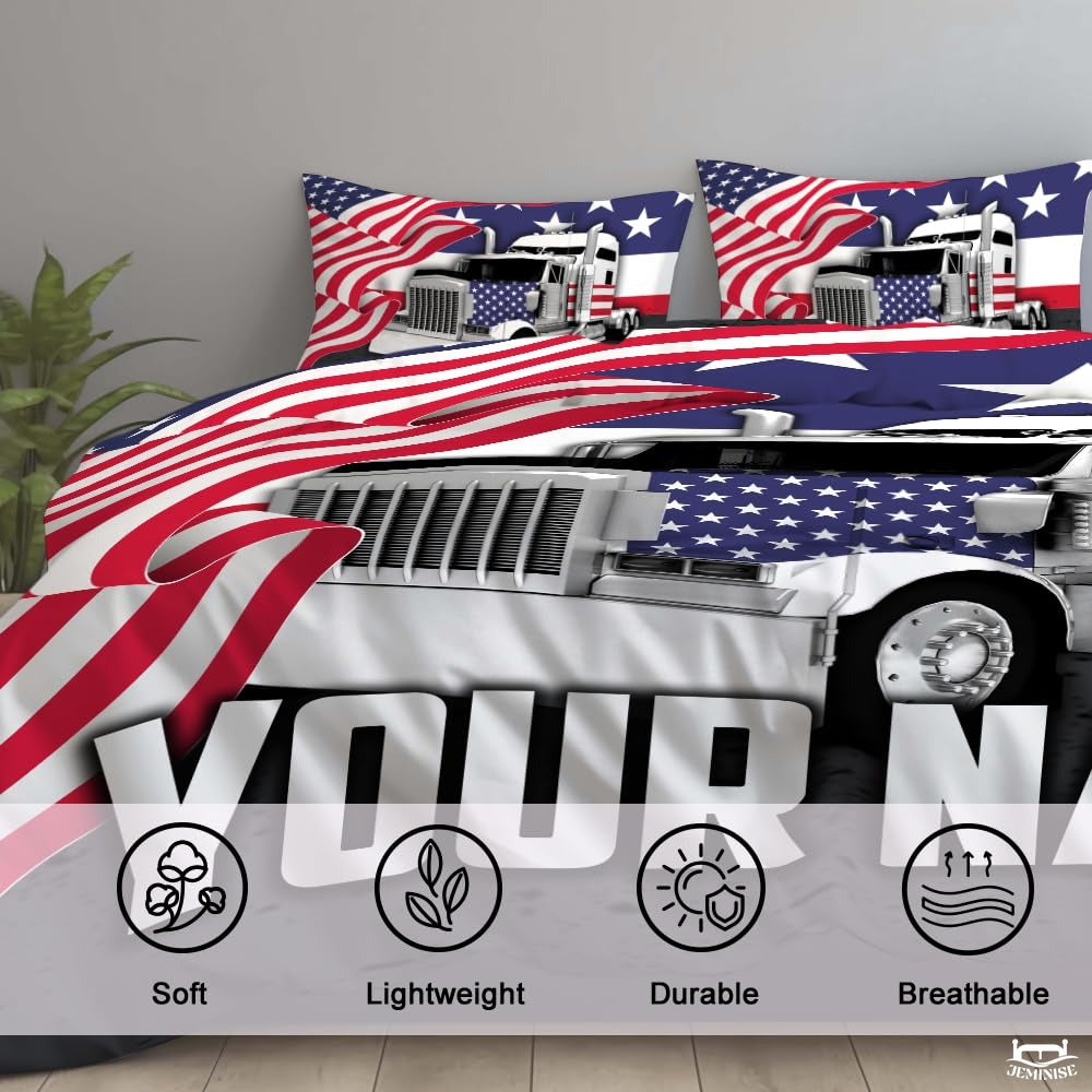 Custom Patriotic Semi Truck with Waving American Flag Comforter