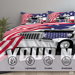 Custom Patriotic Semi Truck with Waving American Flag Comforter