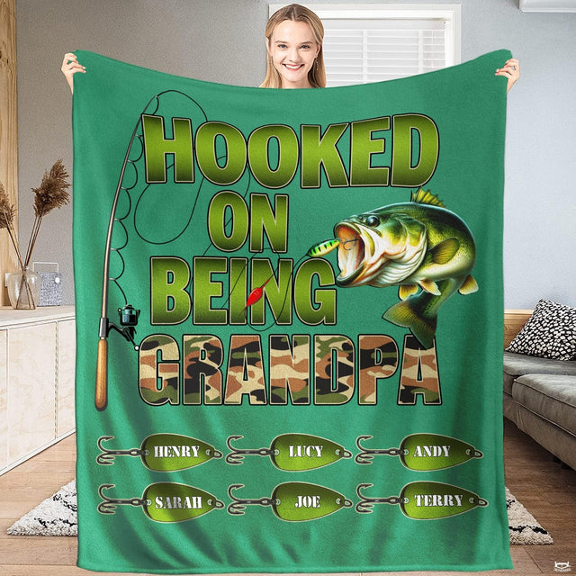 Jumping largemouth bass fish and fishing rod graphic displayed on vibrant forest green background
