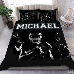 Custom Football Player Holding Ball Collage Comforter with Football Helmet