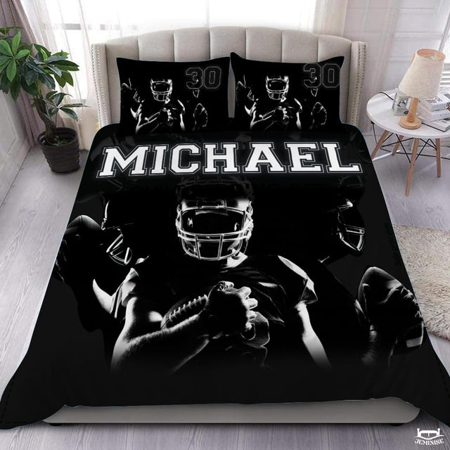 Custom Football Player Holding Ball Collage Comforter with Football Helmet