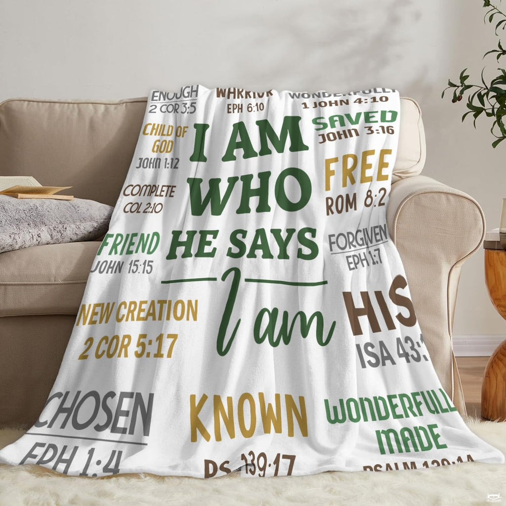 I Am Who He Says I Am Christian Scripture Blanket – Inspirational Bible Verse Faith Gift